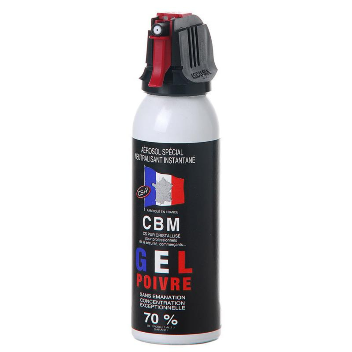 Aérosol de défense CBM gaz lacrymogène au poivre OC + Capot Accusol 50 ml