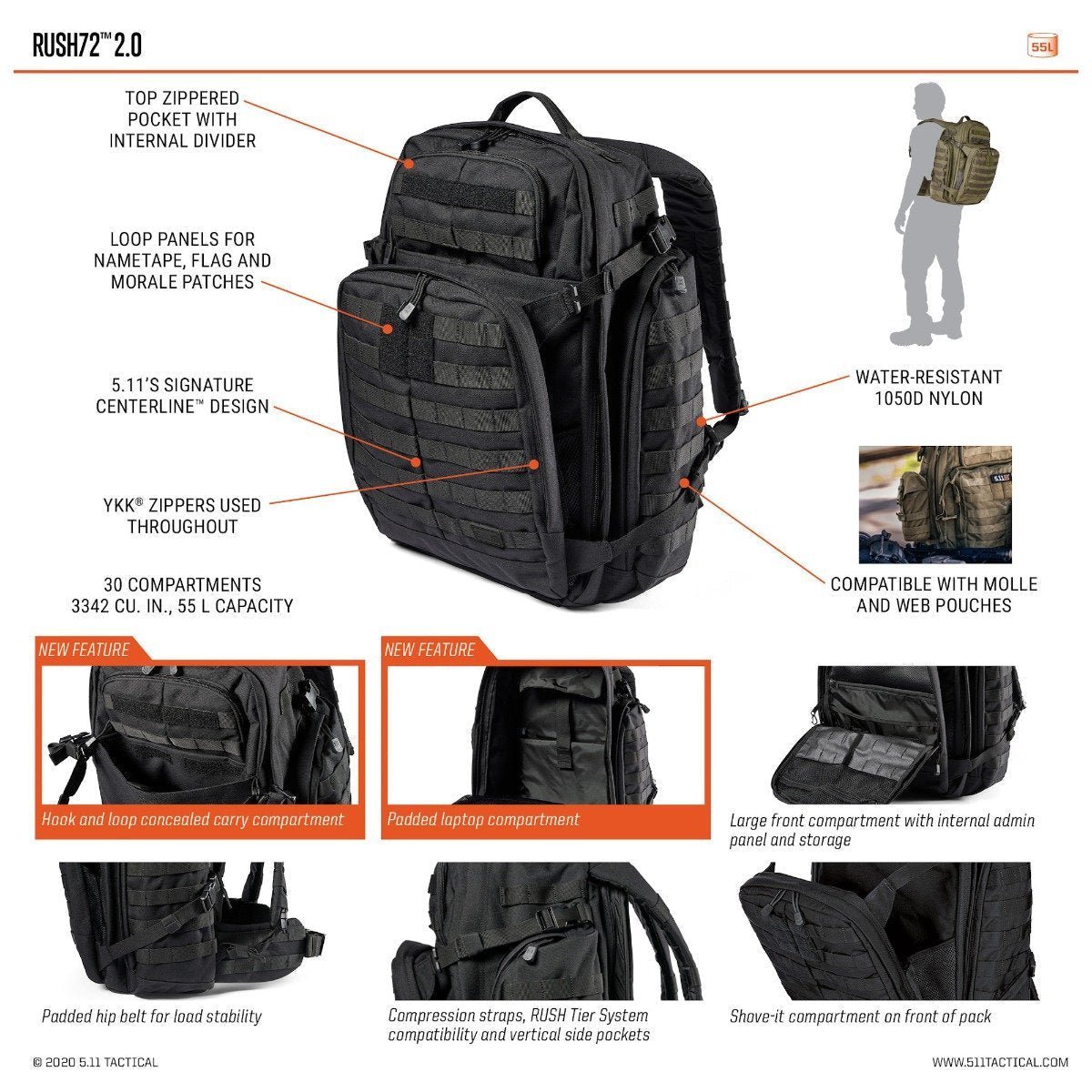 Sac à dos 5.11 Tactical Rush 72 2.0 Multicam 55 L MTC