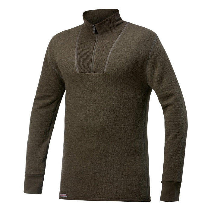 T - shirt thermorégulateur hiver ULLFROTTÉ ZIP TURTLENECK 400 Woolpower - Vert olive - Welkit.com